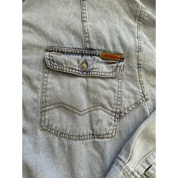 VINTAGE Jordache Shirt Large Blue Jean Denim Button Up 80s 90s - Picture 7 of 11